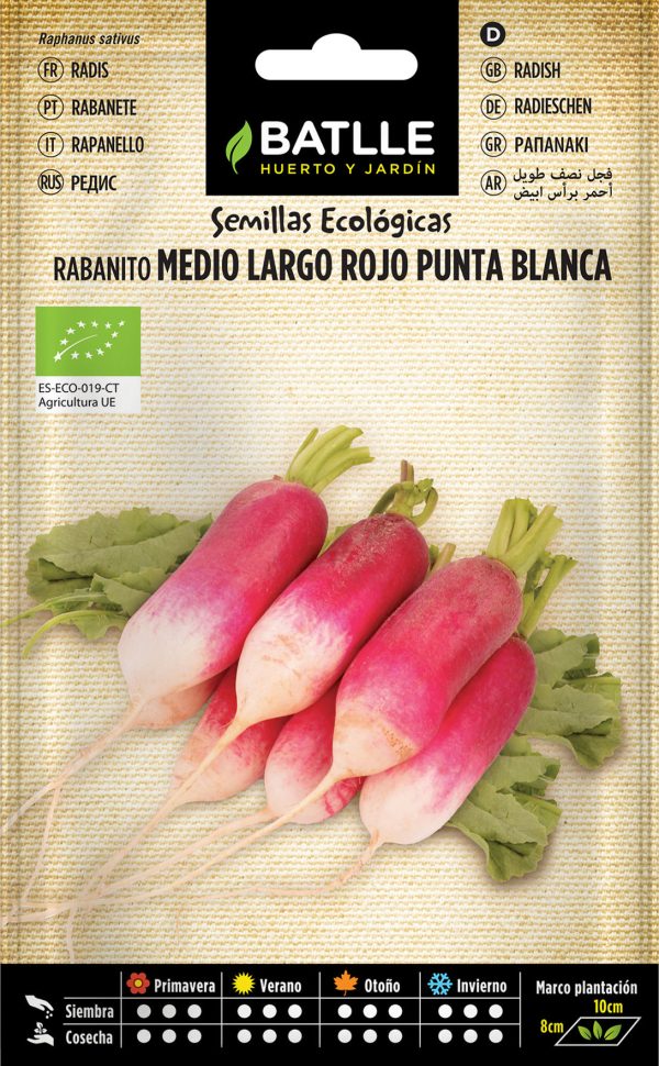 Semillas Ecológicas Rabanito Medio Largo Rojo Punta Blanca