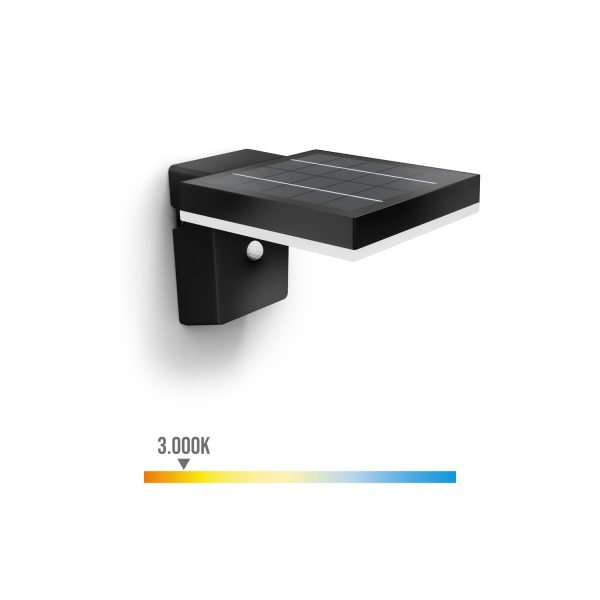 Aplique solar mural cuadrado ultraeficiente,ip44 1,3w, 250im 3000k, luz cálida, philips