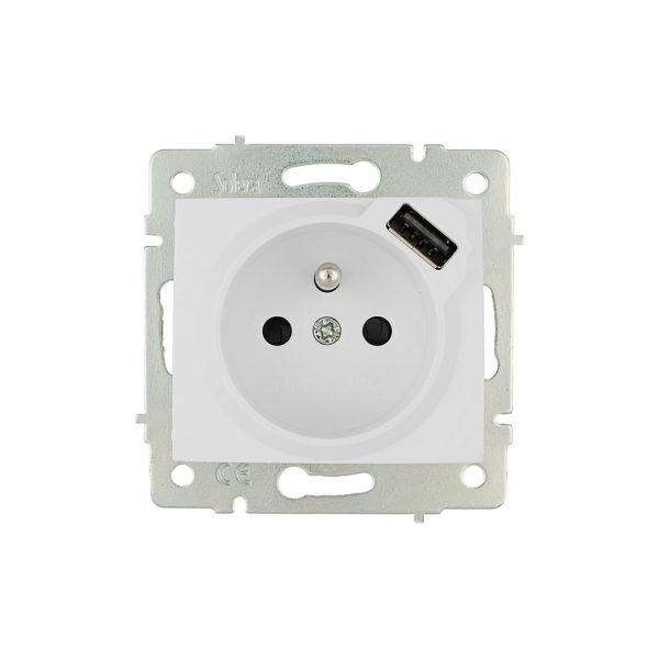 Base bipolar con t/t con toma francesa 16a 250v con usb con obturador serie europa solera erp60fusb