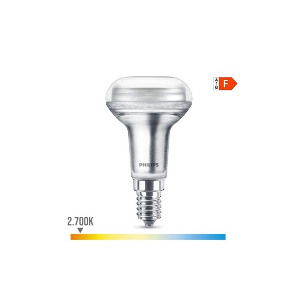 Bombilla reflectora led cla 36d 2,8w r50, 210im e14 2700k. philips