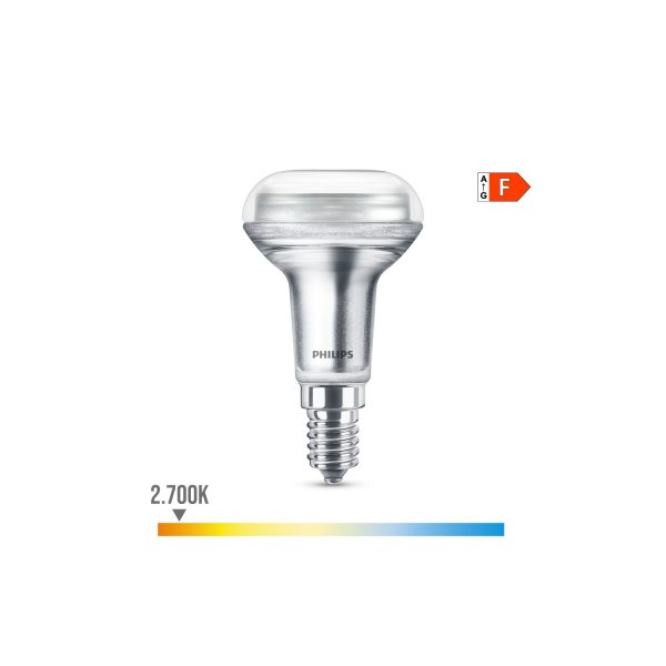 Bombilla reflectora led cla 36d 4,3w r50, 320im e14 2700k. philips