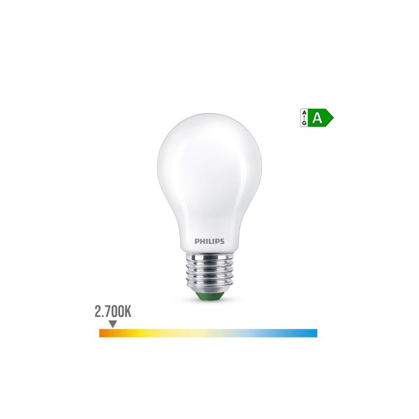 Bombilla ultra efficient led classic 5,2w 1095im e27 2700k, ø10,4x6cm, philips