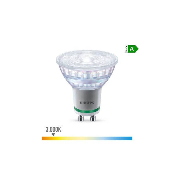 Bombilla ultra efficient led spot 36d 2,1w 375im gu10 3000k, 220-240v ac 50/60hz. philips