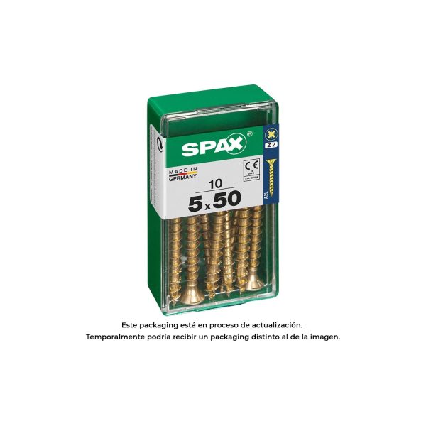 Caja 10 uds. tornillo madera spax cab. plana yellox 5,0x50mm spax