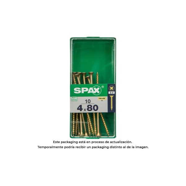 Caja 10 unid. tornillo madera cabeza plana yellox 4,0x80mm spax