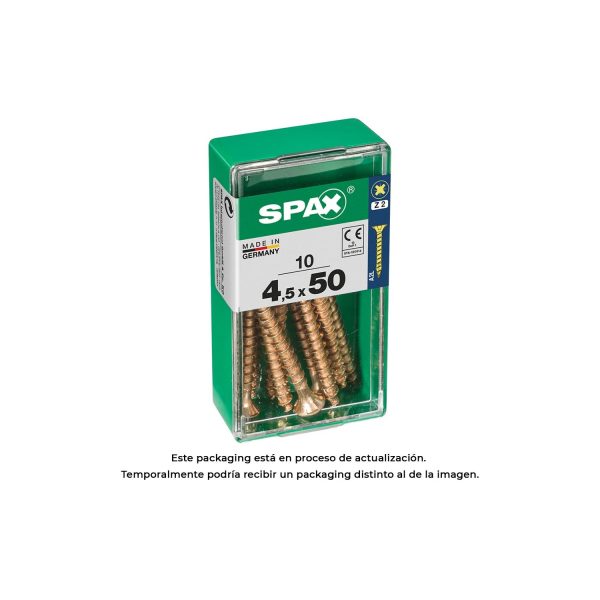Caja 10 unid. tornillo madera cabeza plana yellox 4,5x50mm spax