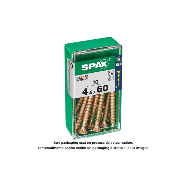 Caja 10 unid. tornillo madera cabeza plana yellox 4,5x60mm spax