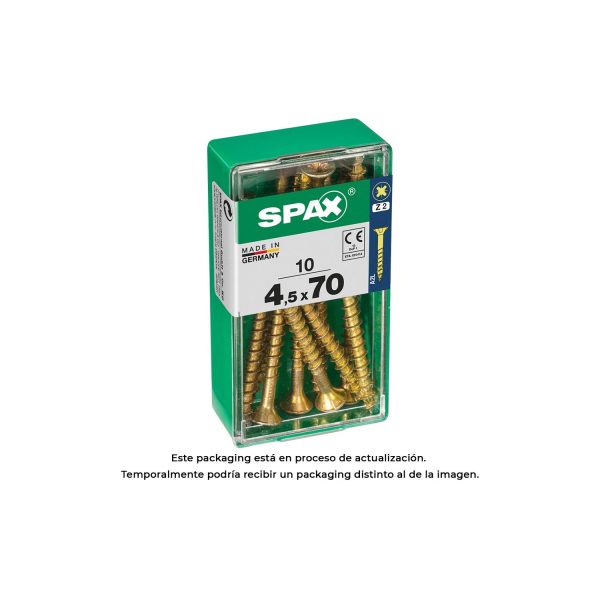 Caja 10 unid. tornillo madera cabeza plana yellox 4,5x70mm spax
