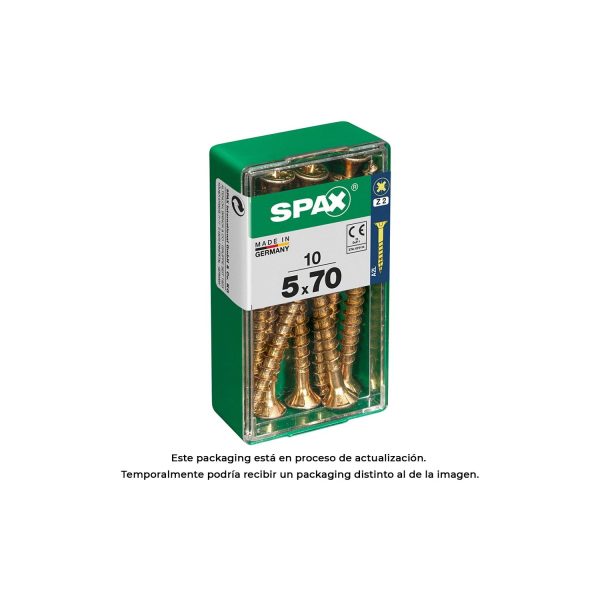 Caja 10 unid. tornillo madera cabeza plana yellox 5,0x70mm spax