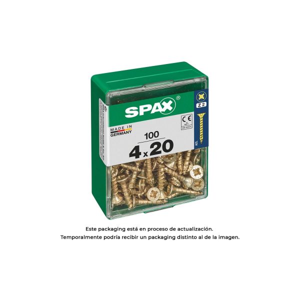 Caja 100 unid. tornillo madera cabeza plana yellox 4,0x20mm spax
