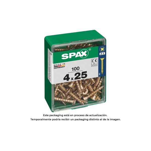 Caja 100 unid. tornillo madera cabeza plana yellox 4,0x25mm spax