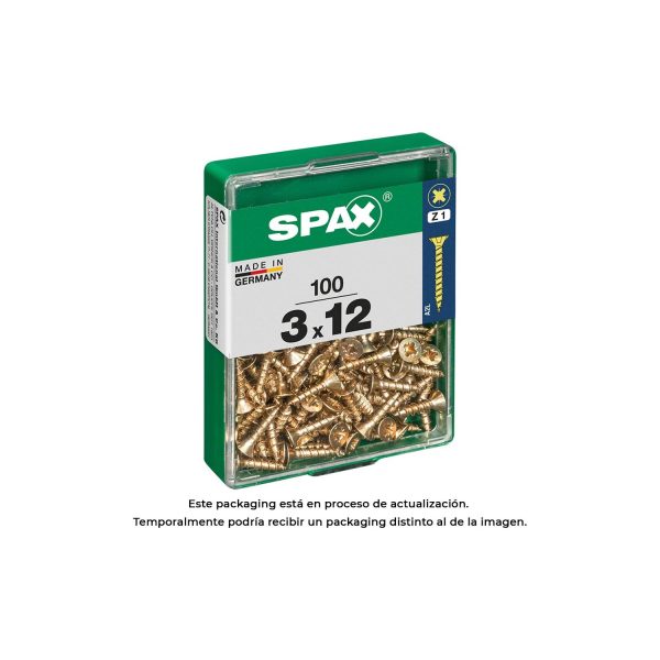 Caja 100 unid. tornillo madera spax cabeza plana yellox 3,0x12mm spax
