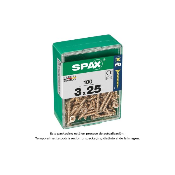 Caja 100 unid. tornillo madera spax cabeza plana yellox 3,0x25mm spax