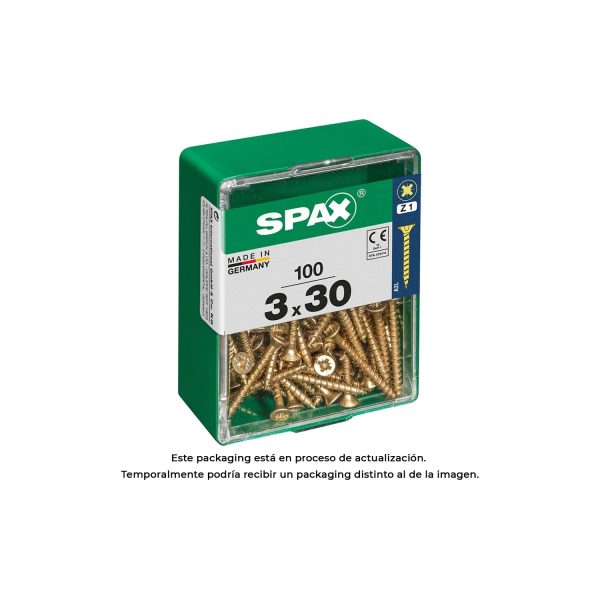 Caja 100 unid. tornillo madera spax cabeza plana yellox 3,0x30mm spax