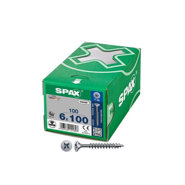 Caja 100 unid. tornillo universal cabeza plana wirox 6x100mm t30