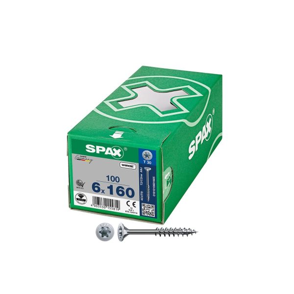 Caja 100 unid. tornillo universal cabeza plana wirox 6x160mm t30