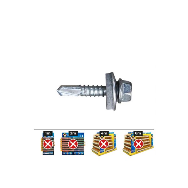 Caja 1000 uds. tornillo 7301 punta broca cabeza hexagonal ø 4,8x16 mm. arandela de epdm ø14 cincado