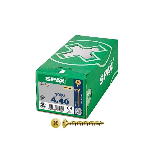 Caja 1000 unid. tornillo universal cabeza plana yellox 4x40mm z2