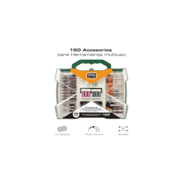 Set de 150 accesorios para mini herramienta multiusos rotativa 08709 koma tools