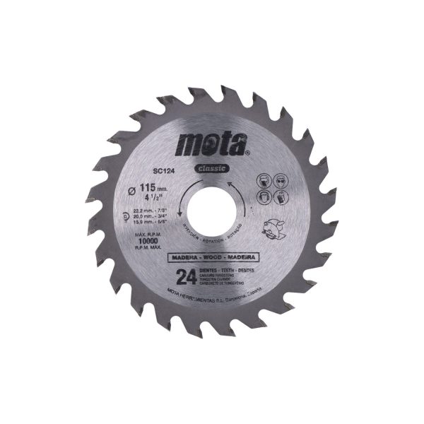 Sierra circular widia ø115mm 24 dientes clp18 sc124 mota