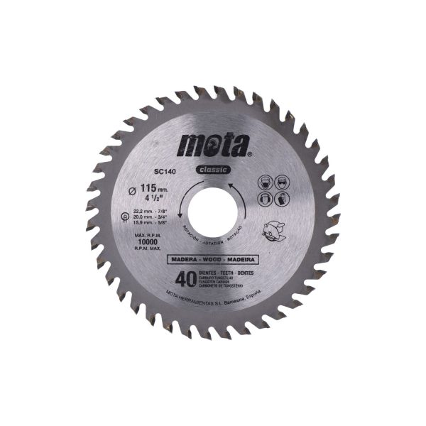 Sierra circular widia ø115mm 40 dientes clp18 sc140 mota