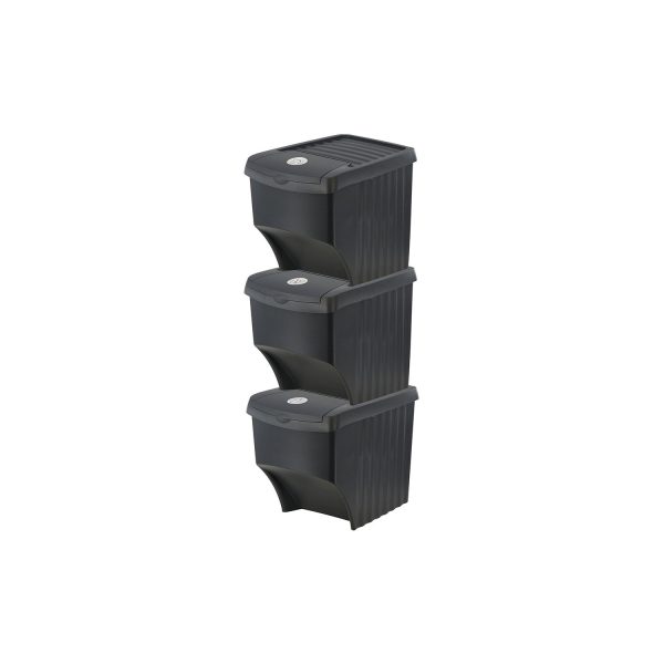 Sistema de 3 cubos de 22 litros reciclaje apilables 392x293x456mm