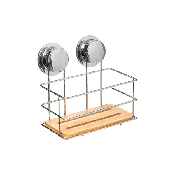 Soporte de ducha de bambú con ventosas