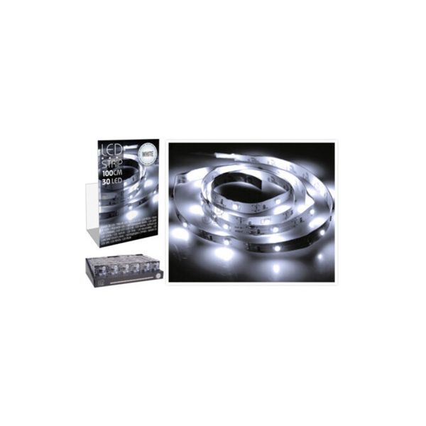 Tira de led 1m 30 leds blanco frio, a pilas