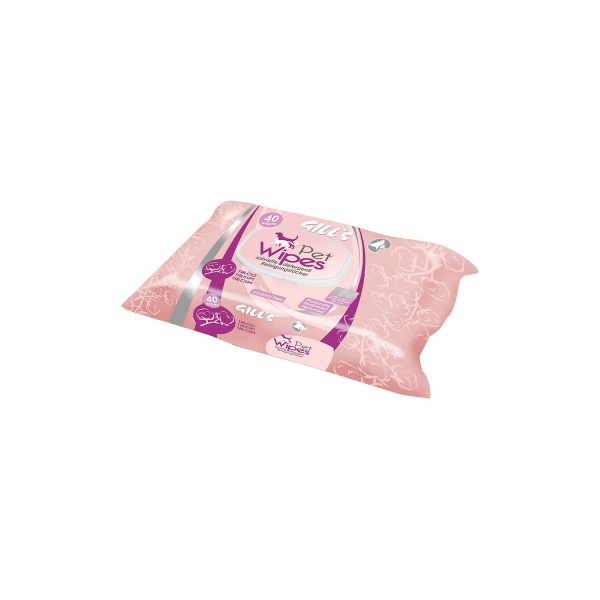 Toallitas humedas mascotas xl aroma perfume de talco 40 unid. (30x20cm) gill‘s