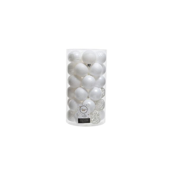 Tubo con 37 bolas blancas decorativas para arbol de navidad ø6cm