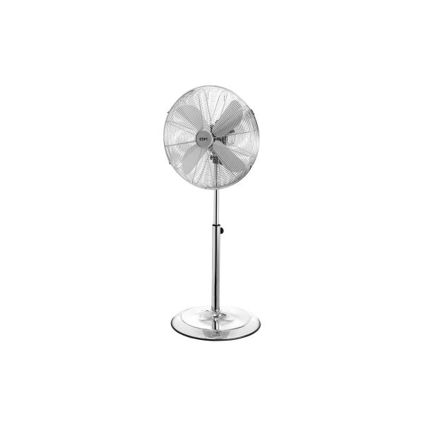 Ventilador de pie con base circular. cromado. potencia  60w aspas  ø40cm altura regulable 90-116cm edm