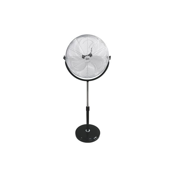 Ventilador de pie industrial, con base circular. cromado/negro potencia  120w aspas  ø50cm altura regulable 118-148cm edm