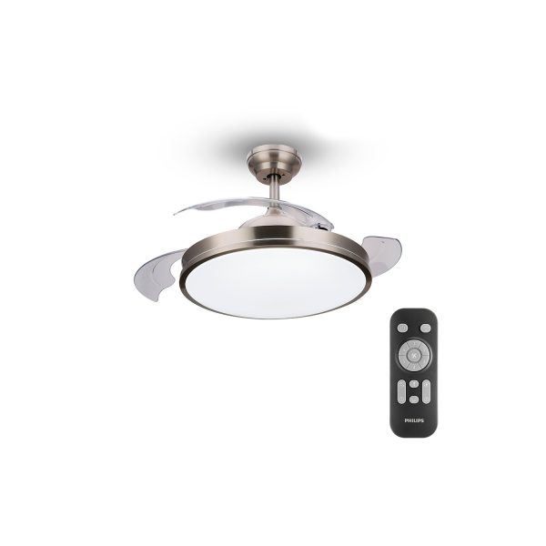 Ventilador de techo de led modelo atlas. color nikel. potencia  28+35w aspas  ø106cm con mando a distancia philips