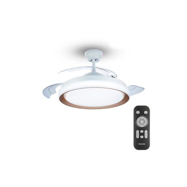 Ventilador de techo de led modelo bliss. color dorado. potencia  28 + 35 w aspas  ø106 cm con mando a distancia