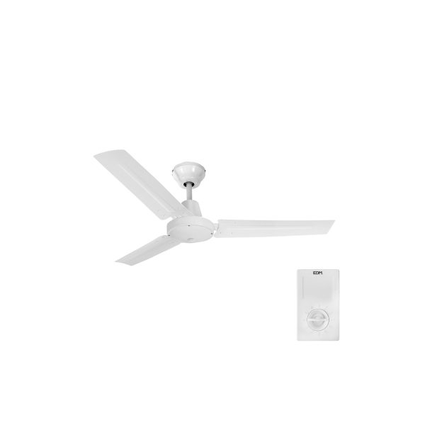 Ventilador de techo modelo industrial. color blanco. potencia  60w aspas  ø140cm con controlador de pared edm