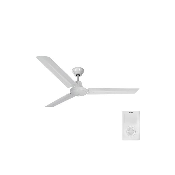 Ventilador de techo modelo mini industrial. color blanco potencia  60w aspas  ø120cm con controlador de pared edm